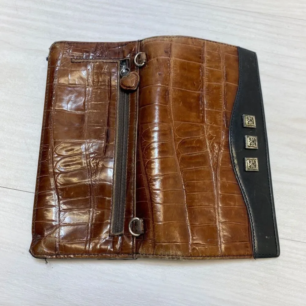 Vintage Brighton Two Toned Brown Black Leather‎ Wallet Billfold Trifold